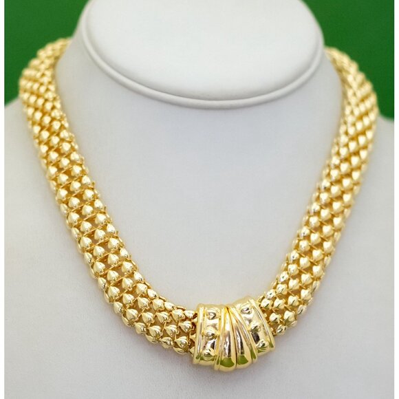 17 inch, Vintage Light Gold Tone Dragon Scale Chain Link Necklace - K41 - Picture 2 of 3